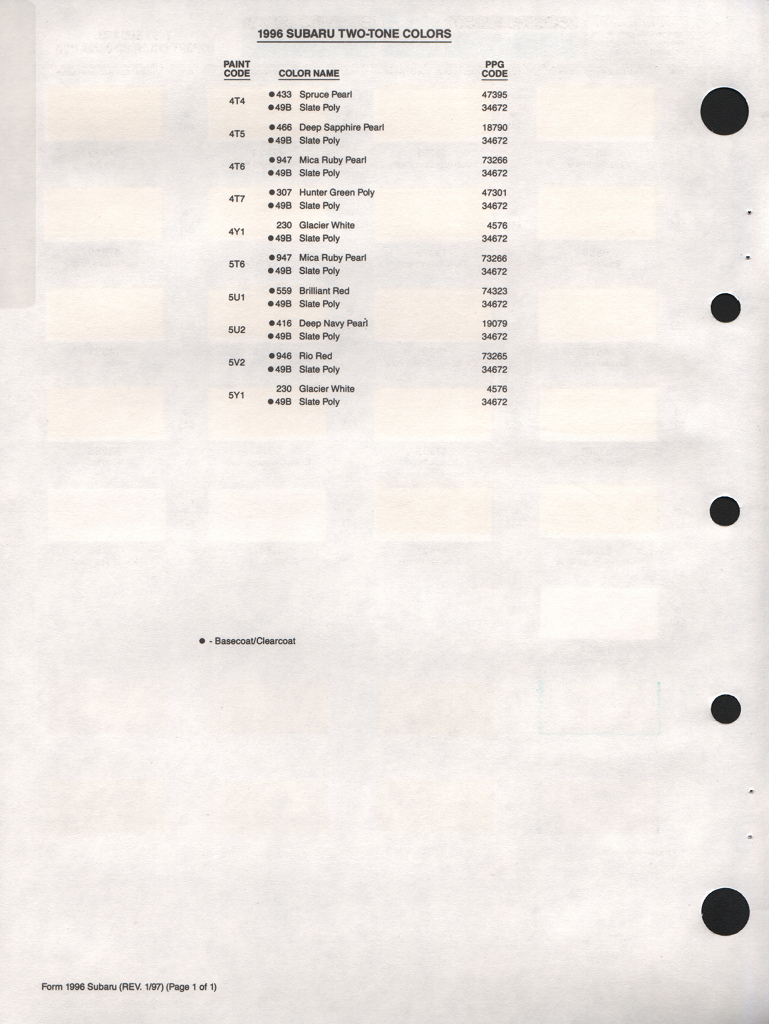 1996 Subaru Paint Charts PPG 2
